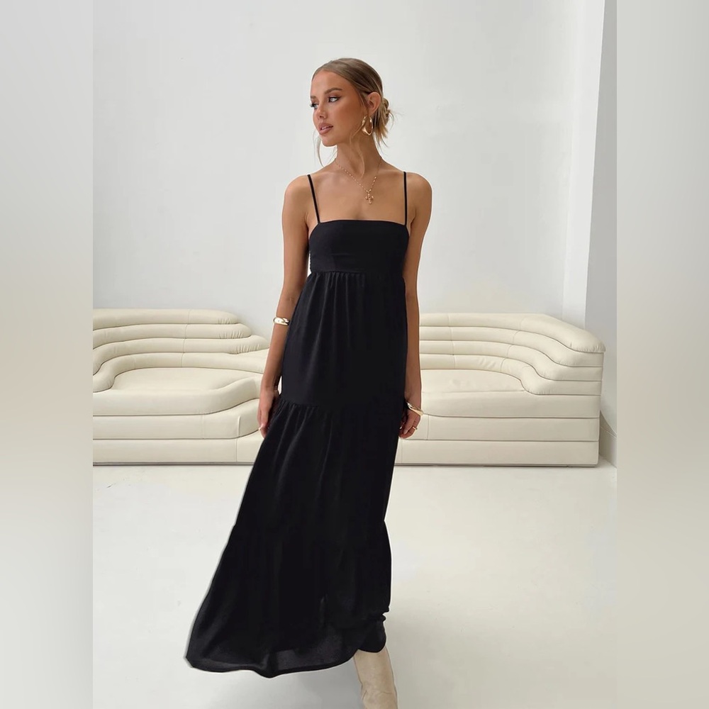 Princess Polly Dunster tiered black maxi dress sz 2 NWT